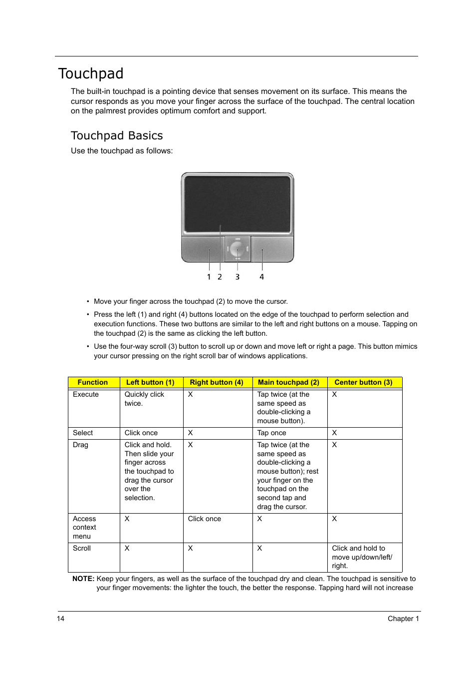 Touchpad, Touchpad basics | Acer 5000 User Manual | Page 23 / 118