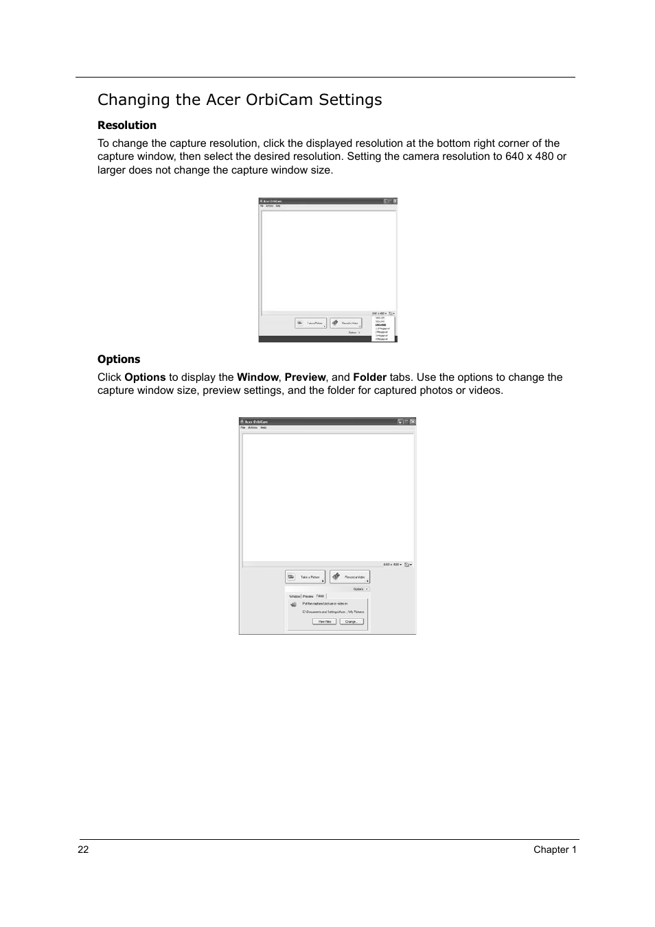 Changing the acer orbicam settings | Acer 5000 User Manual | Page 31 / 118