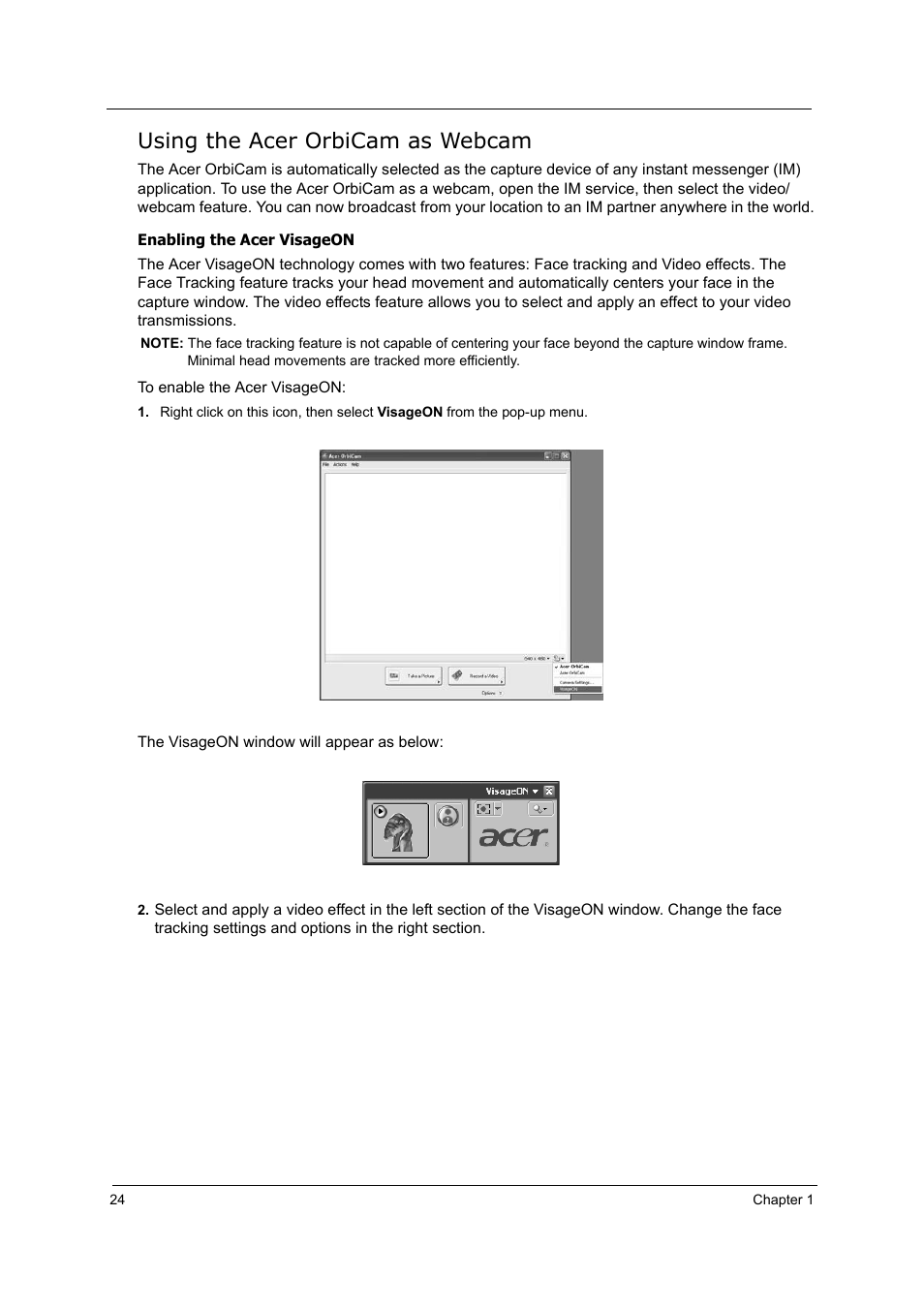 Using the acer orbicam as webcam | Acer 5000 User Manual | Page 33 / 118