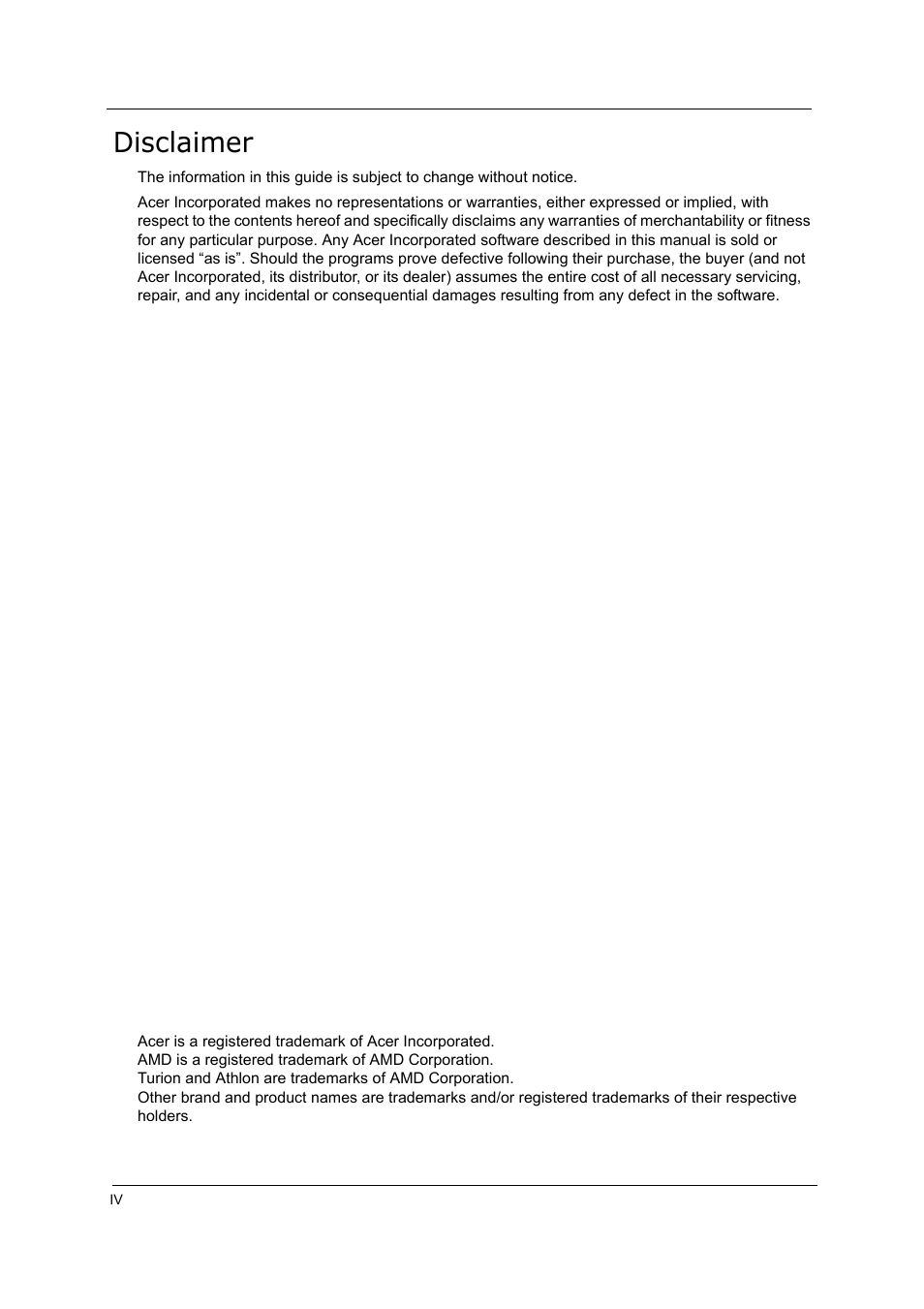 Disclaimer | Acer 5000 User Manual | Page 4 / 118