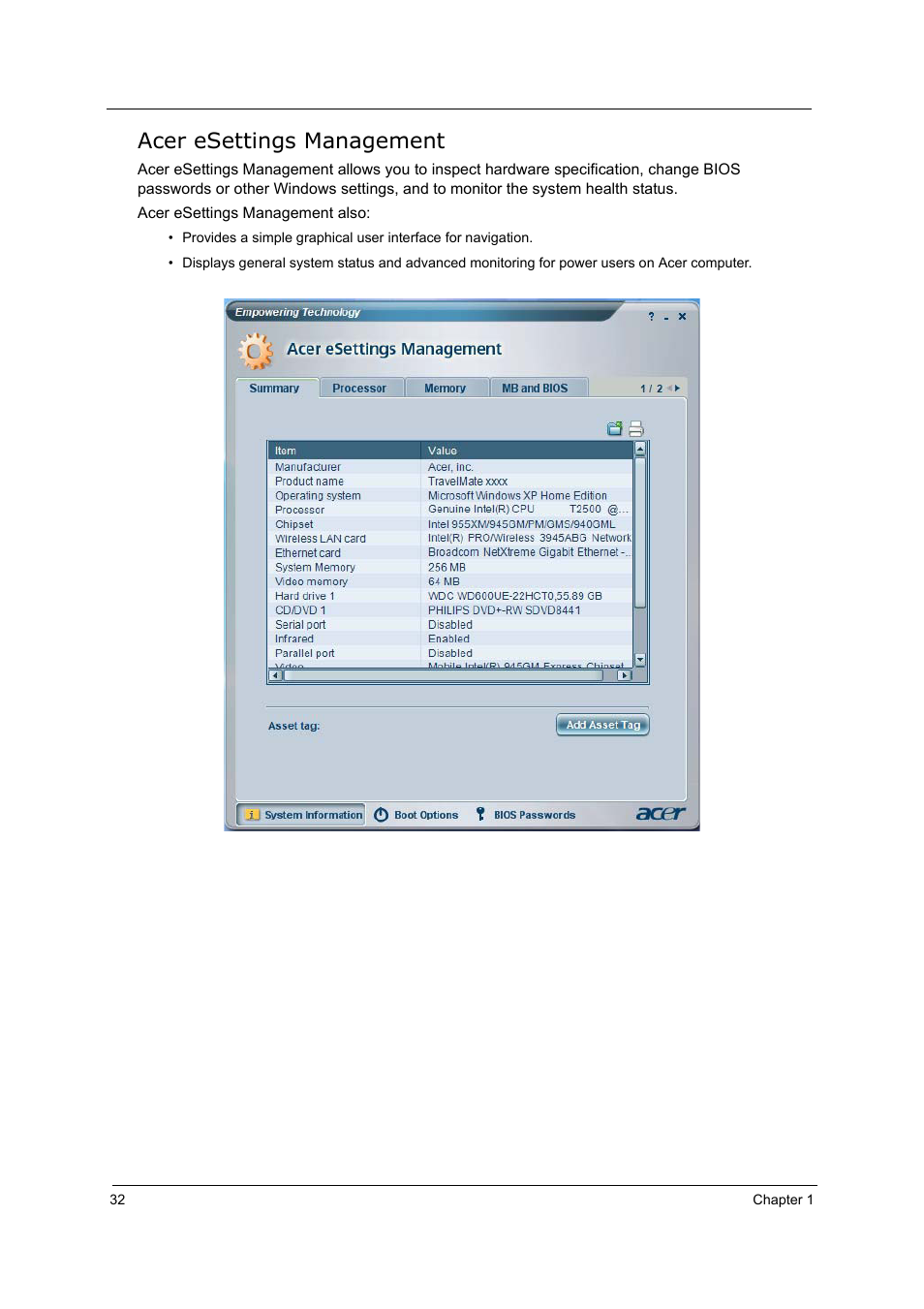 Acer esettings management | Acer 5000 User Manual | Page 41 / 118