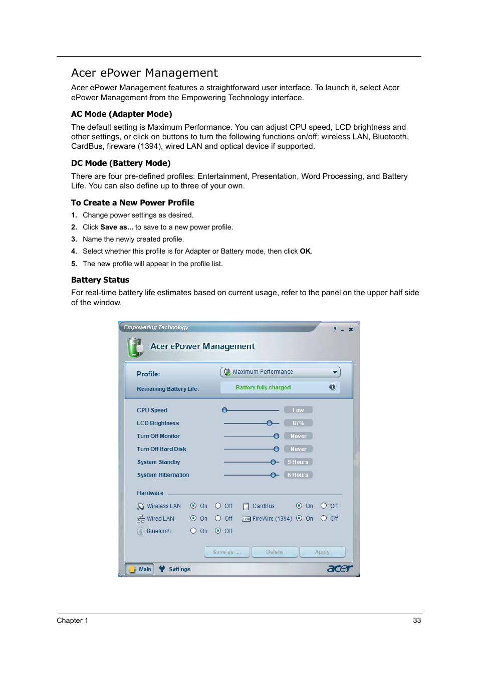 Acer epower management | Acer 5000 User Manual | Page 42 / 118