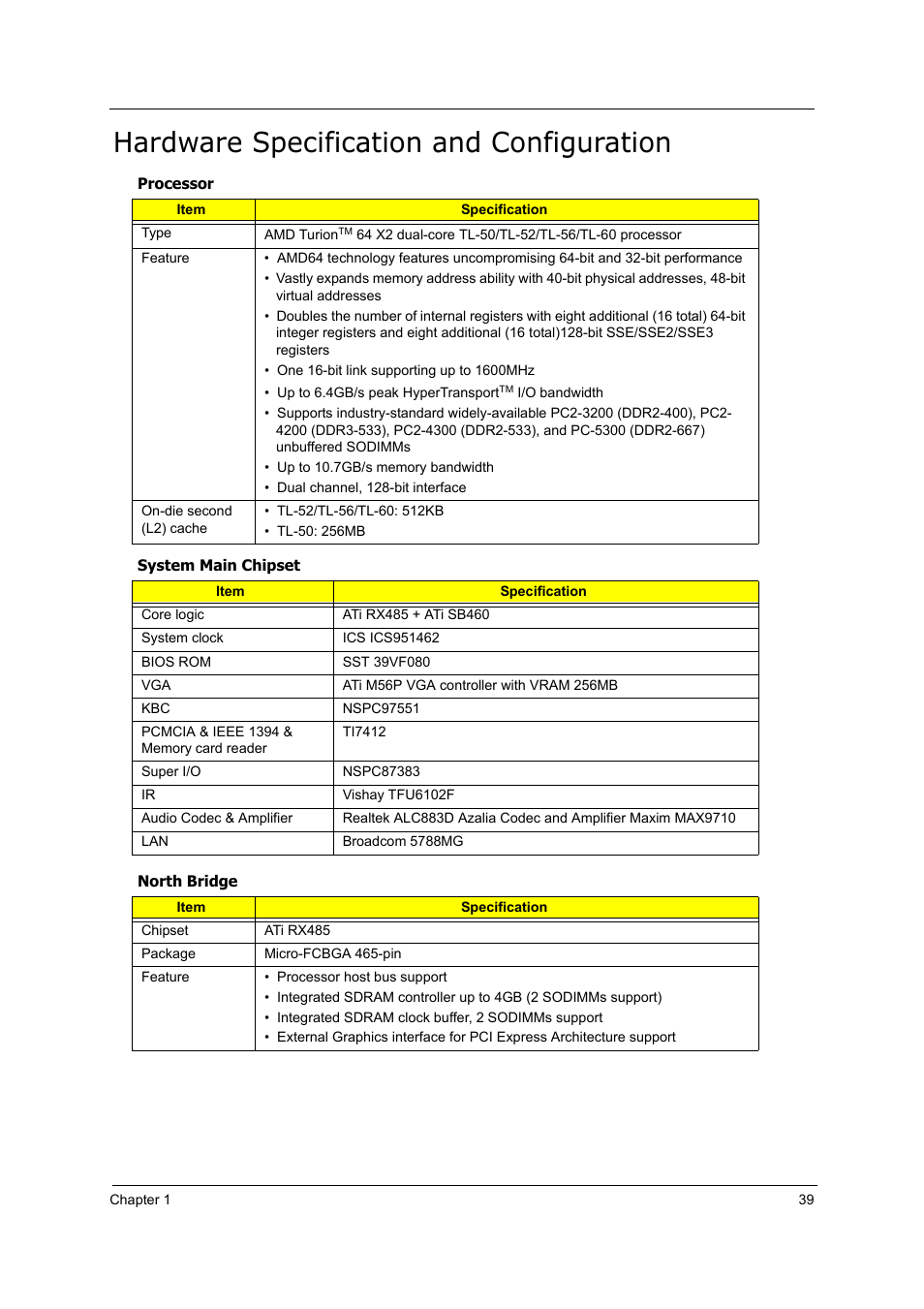 Hardware specification and configuration | Acer 5000 User Manual | Page 48 / 118