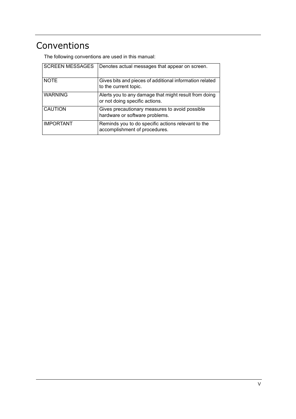Conventions | Acer 5000 User Manual | Page 5 / 118