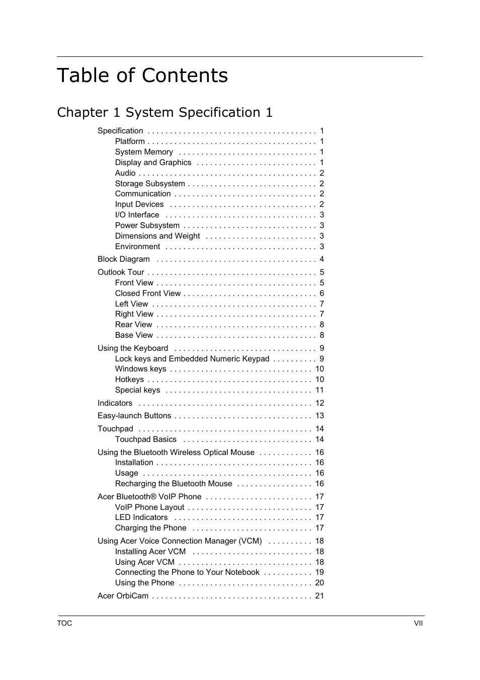 Acer 5000 User Manual | Page 7 / 118