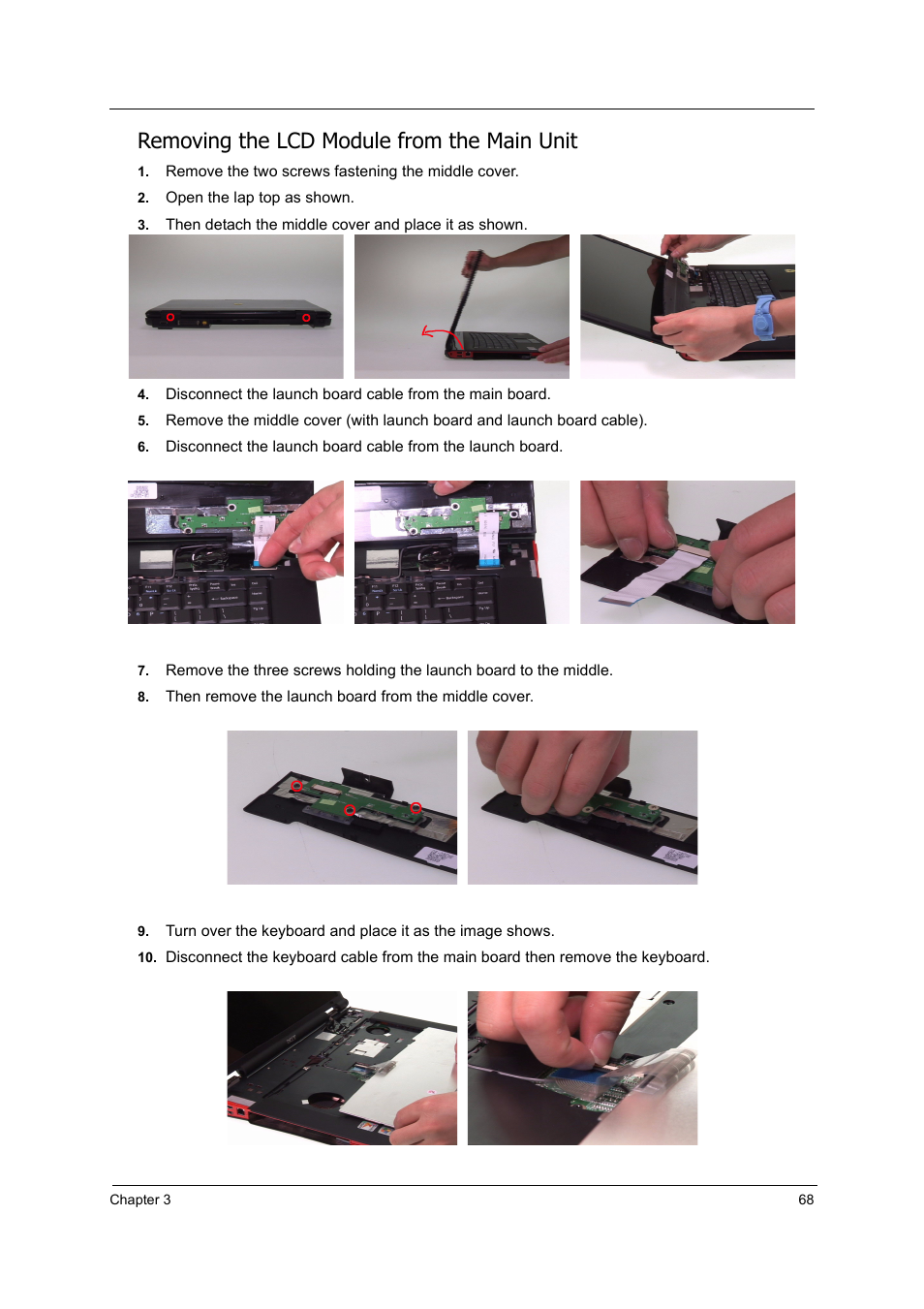 Removing the lcd module from the main unit | Acer 5000 User Manual | Page 77 / 118