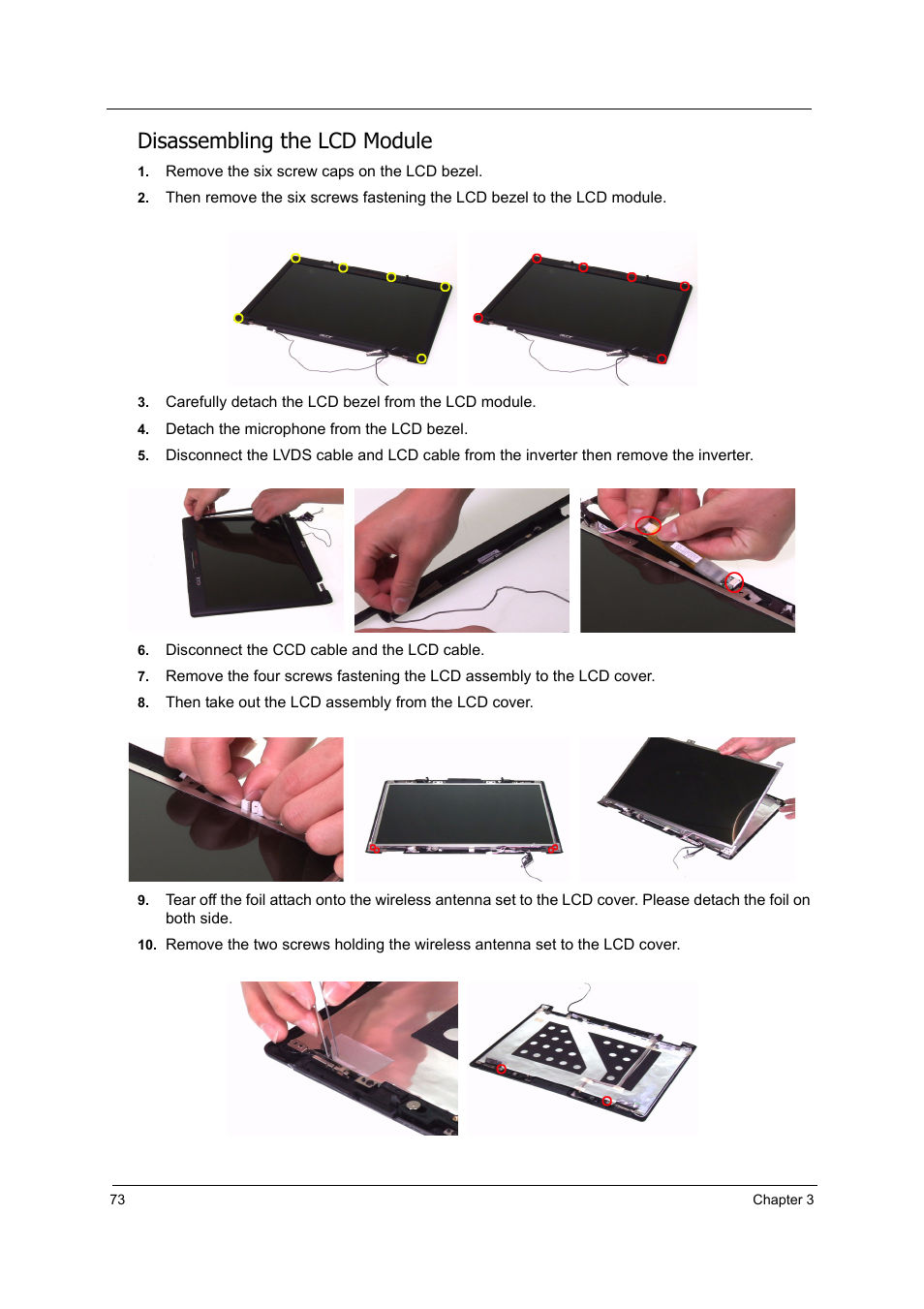 Disassembling the lcd module | Acer 5000 User Manual | Page 82 / 118