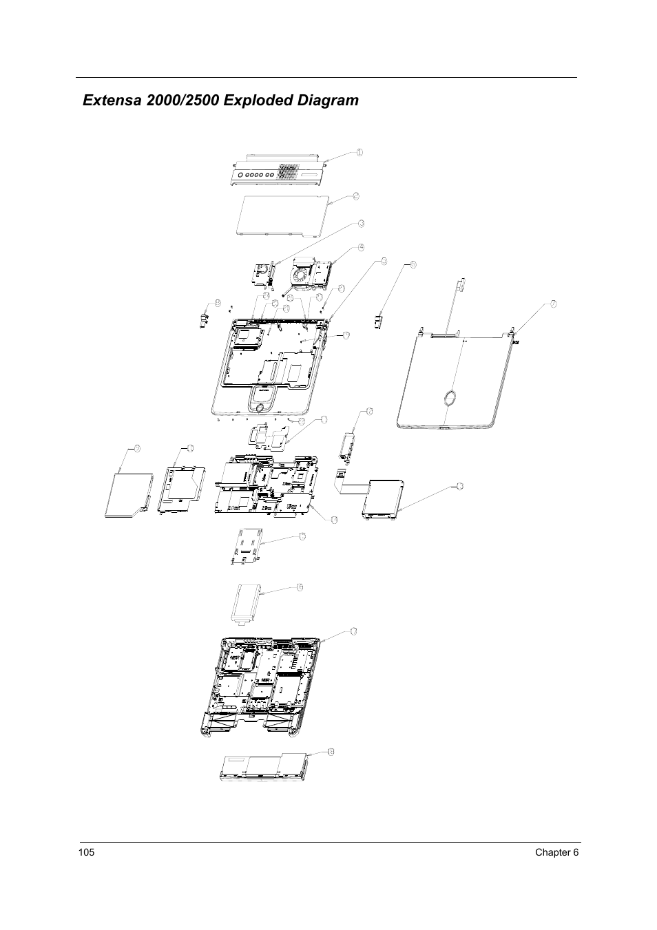 Extensa 2000/2500 exploded diagram | Acer 2500 User Manual | Page 114 / 147