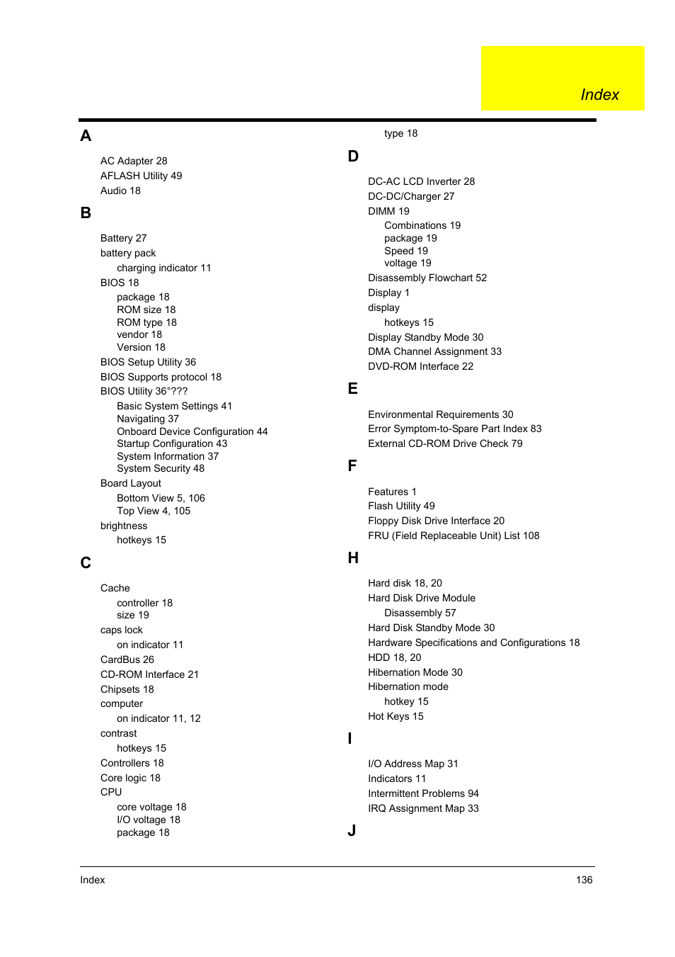 Jindex | Acer 2500 User Manual | Page 145 / 147