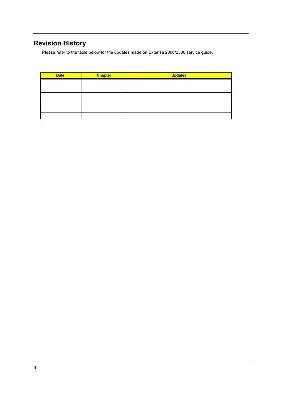 Revision history | Acer 2500 User Manual | Page 2 / 147
