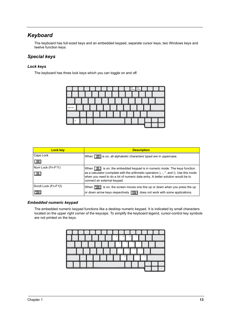 Keyboard, Special keys | Acer 2500 User Manual | Page 22 / 147