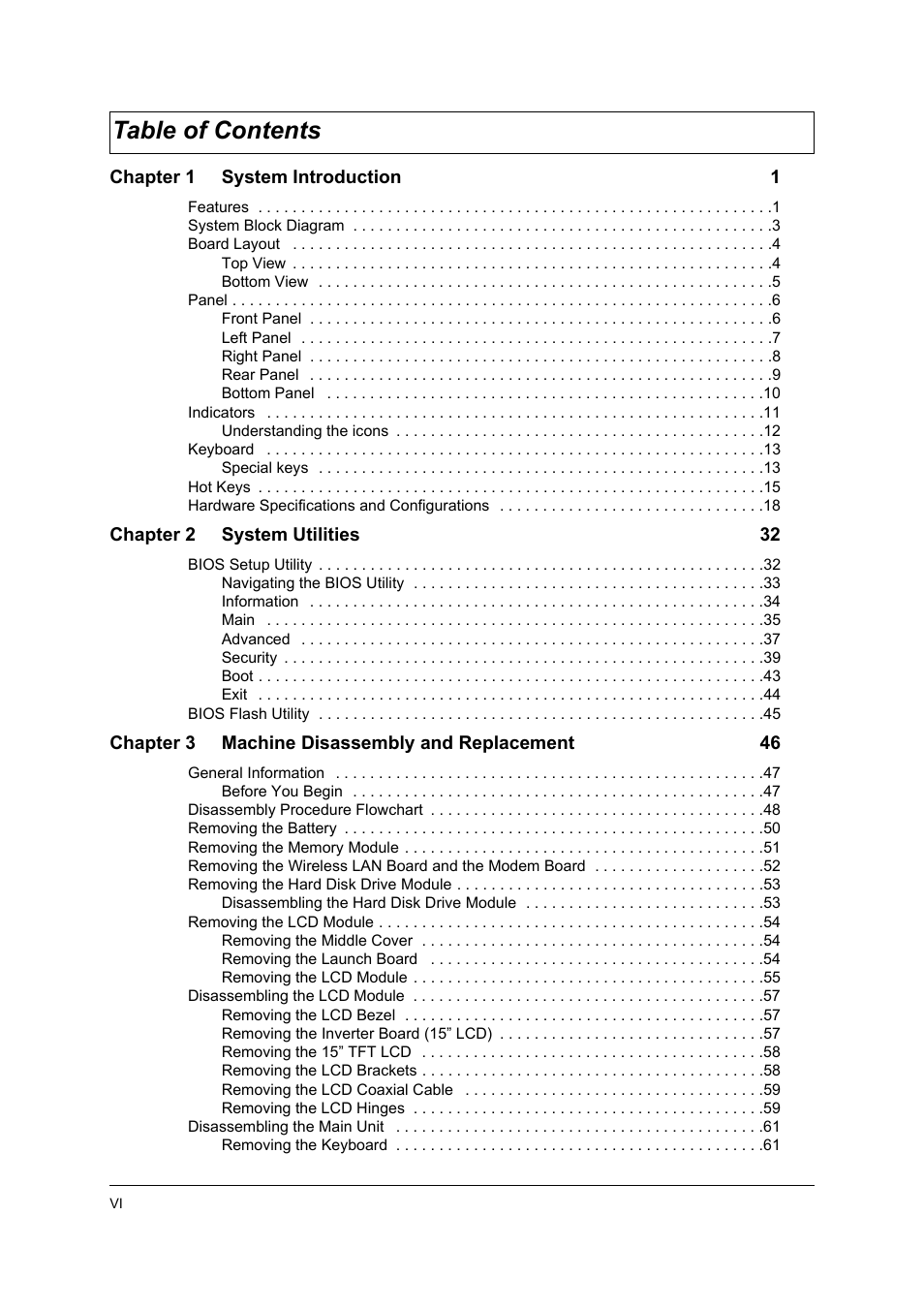 Acer 2500 User Manual | Page 6 / 147