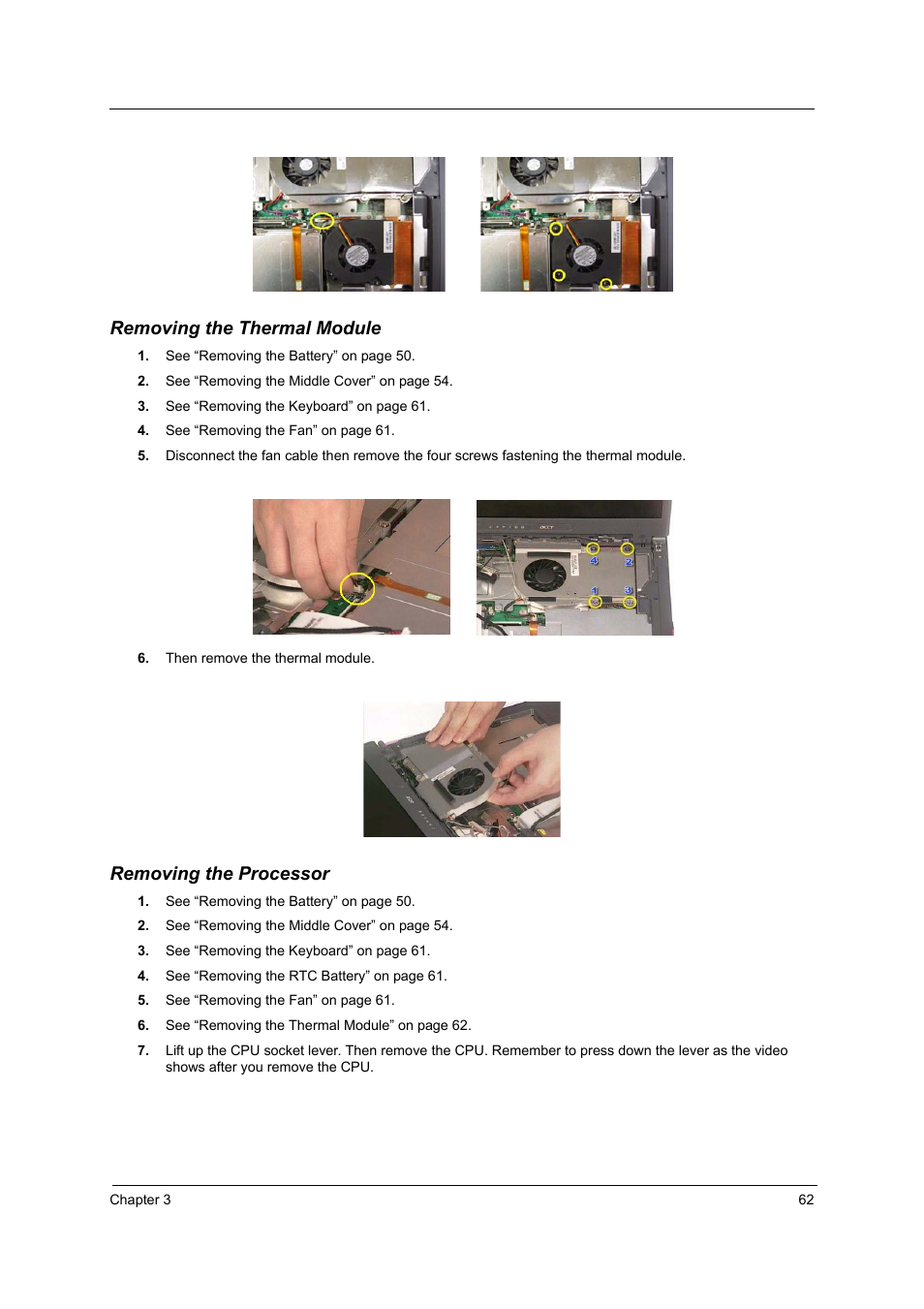 Removing the thermal module, Removing the processor | Acer 2500 User Manual | Page 71 / 147