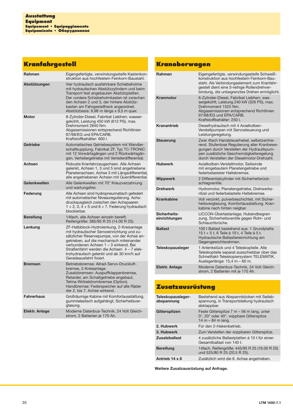 Kranfahrgestell, Kranoberwagen, Zusatzausrüstung | Liebherr LTM 1400-7.1 User Manual | Page 35 / 42