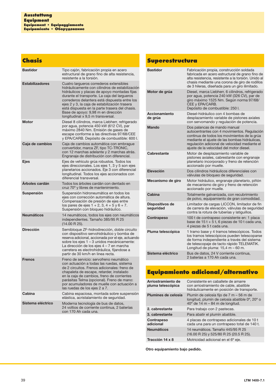 Chasis, Superestructura, Equipamiento adicional/alternativo | Liebherr LTM 1400-7.1 User Manual | Page 39 / 42