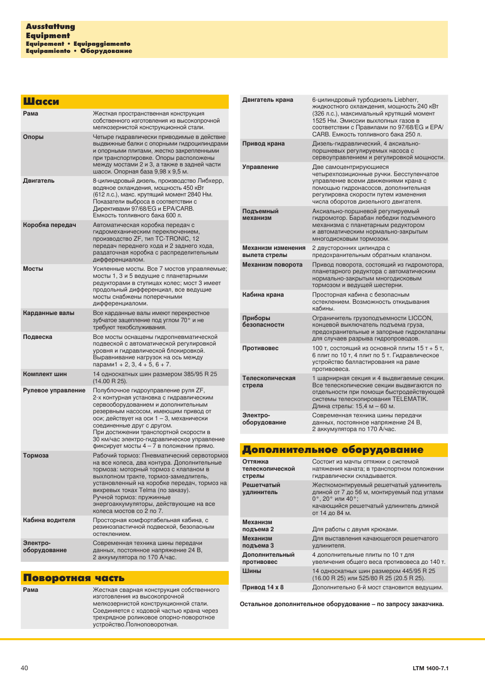 Шасси, Дополнительное оборудование, Поворотная часть | Liebherr LTM 1400-7.1 User Manual | Page 40 / 42