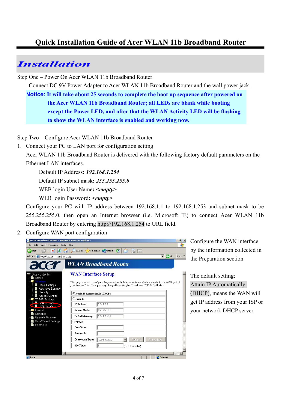 Installation | Acer 11b User Manual | Page 4 / 7