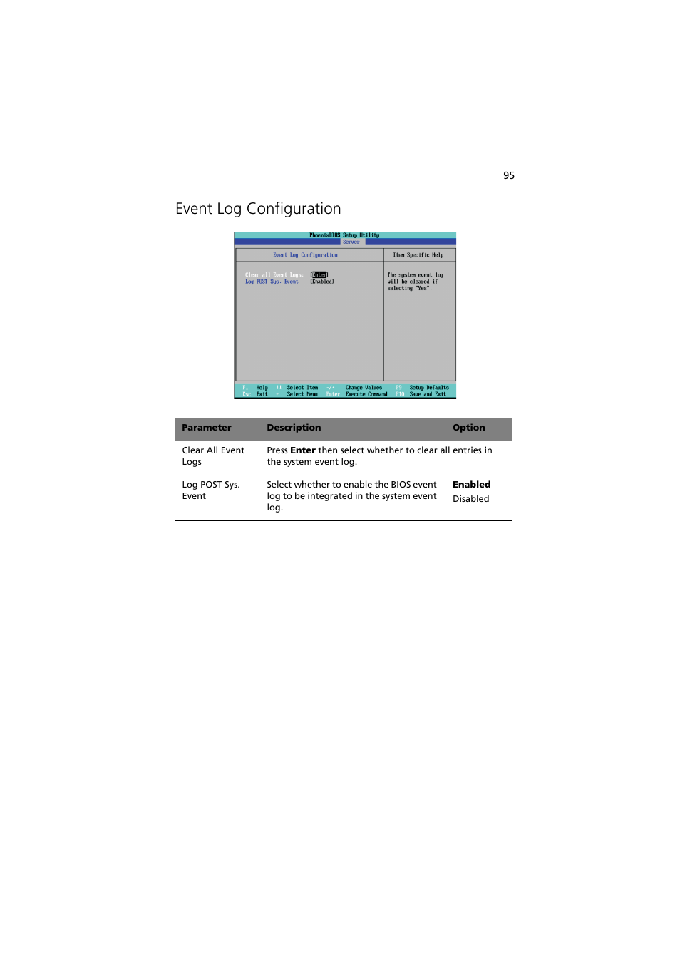 Event log configuration | Acer Altos MU.R230E.001 User Manual | Page 105 / 146