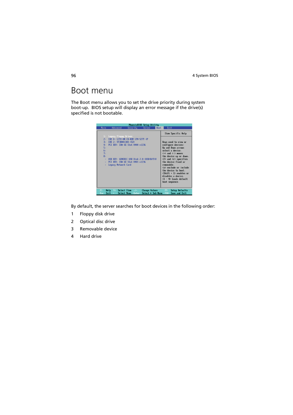 Boot menu | Acer Altos MU.R230E.001 User Manual | Page 106 / 146