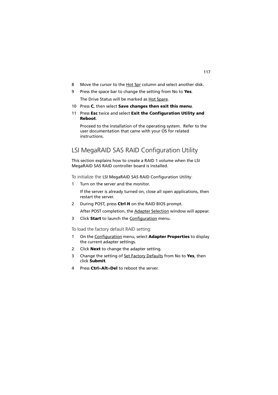 Lsi megaraid sas raid configuration utility | Acer Altos MU.R230E.001 User Manual | Page 127 / 146