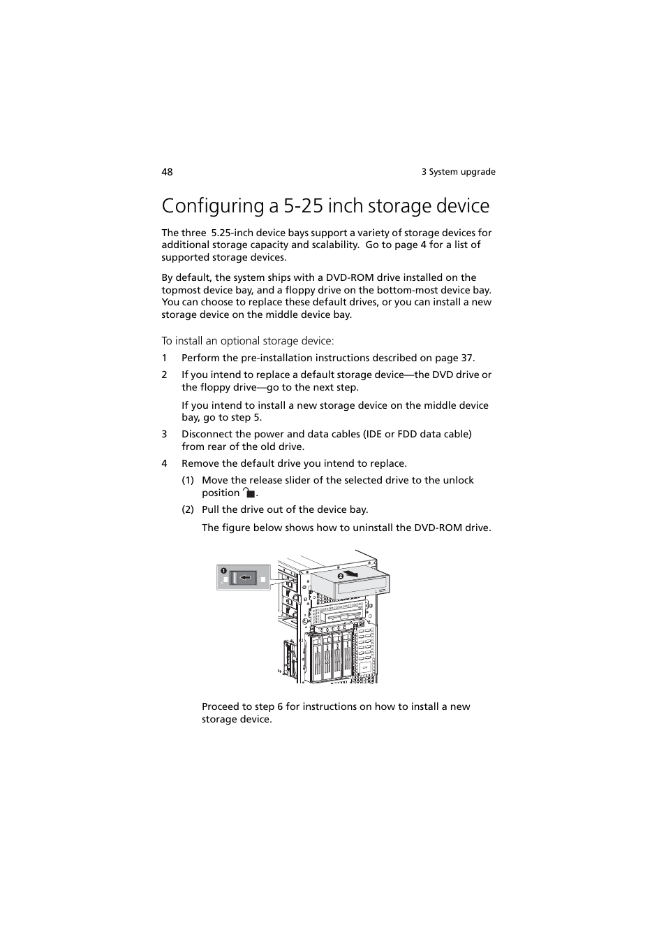 Configuring a 5-25 inch storage device | Acer Altos MU.R230E.001 User Manual | Page 58 / 146