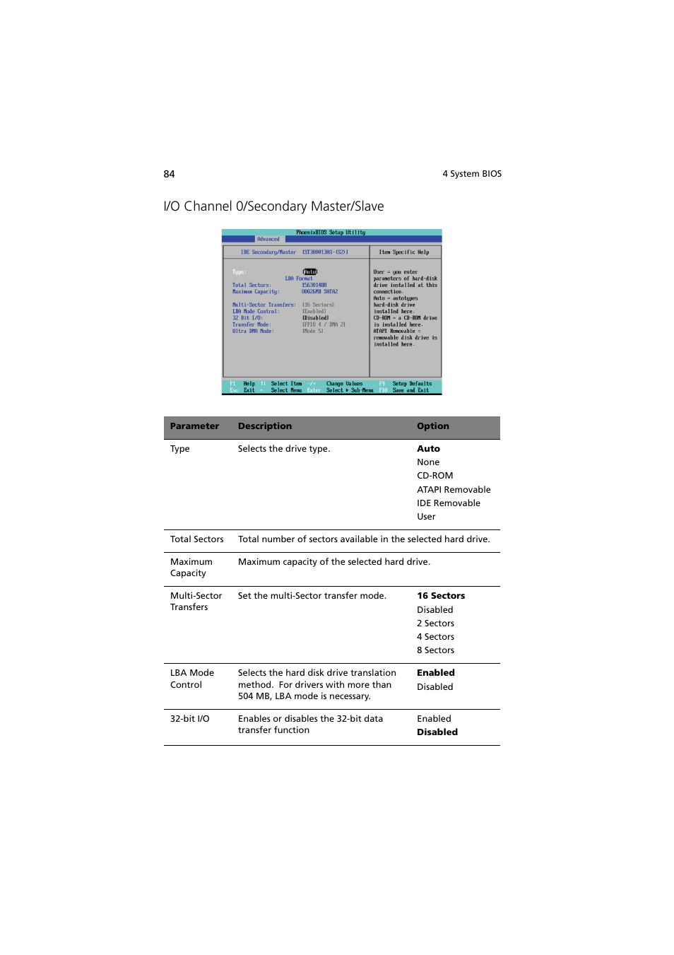 I/o channel 0/secondary master/slave | Acer Altos MU.R230E.001 User Manual | Page 94 / 146