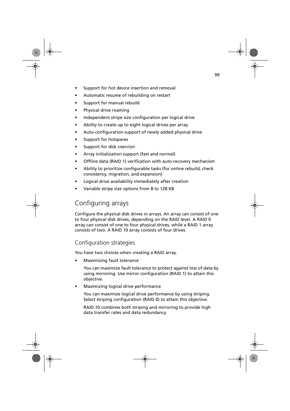 Configuring arrays, Configuration strategies | Acer Altos G320 Series User Manual | Page 109 / 132