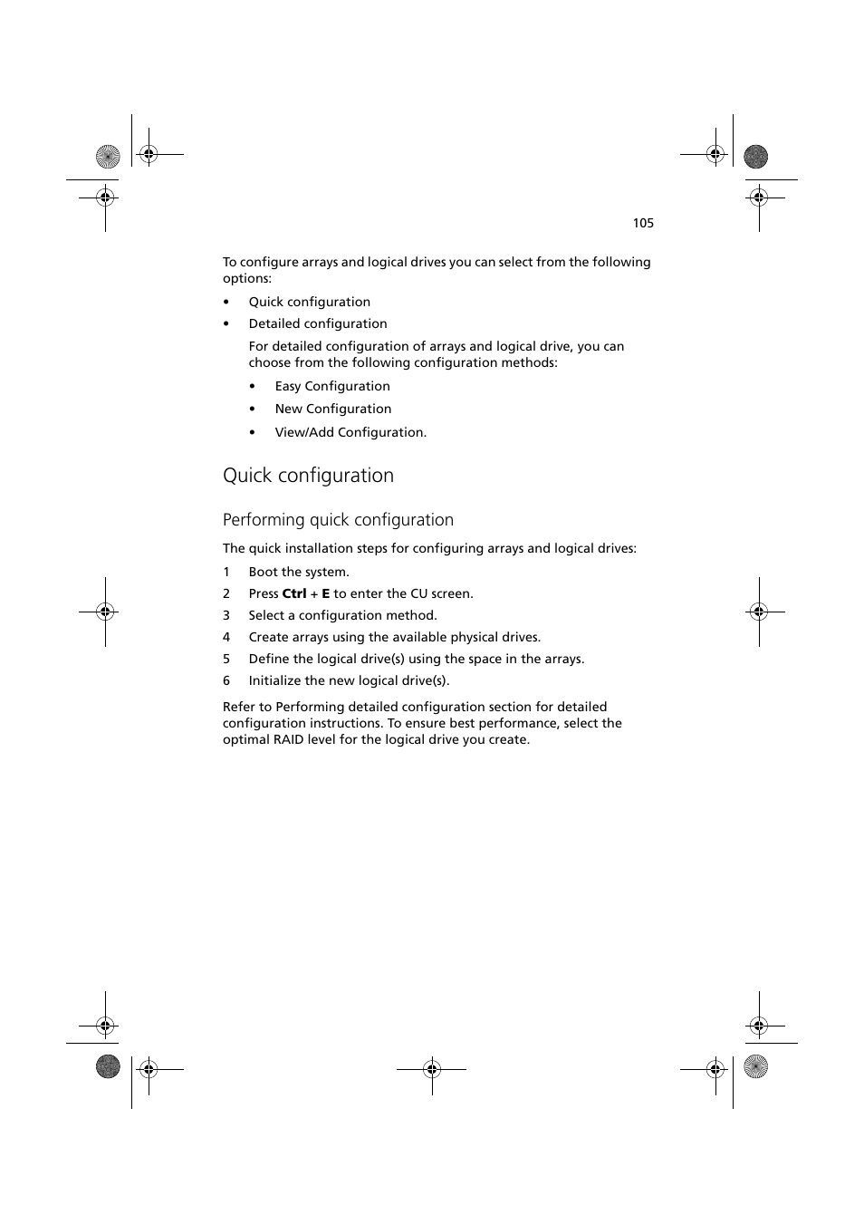 Quick configuration, Performing quick configuration | Acer Altos G320 Series User Manual | Page 115 / 132