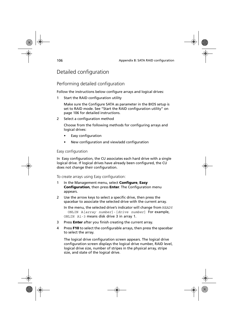 Detailed configuration, Performing detailed configuration | Acer Altos G320 Series User Manual | Page 116 / 132