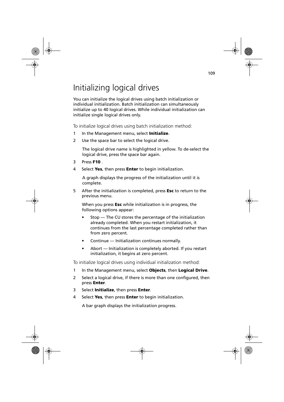 Initializing logical drives | Acer Altos G320 Series User Manual | Page 119 / 132