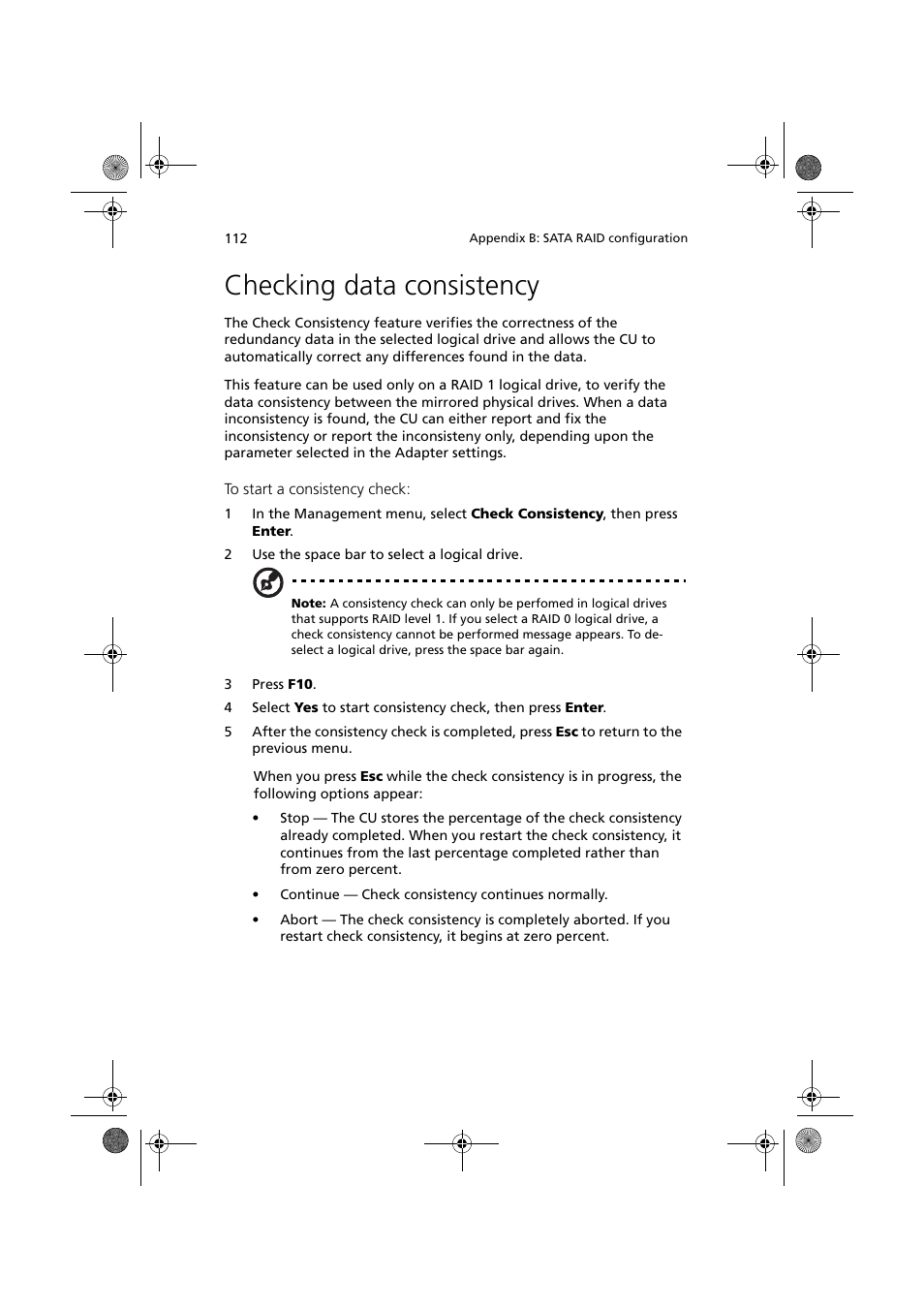 Checking data consistency | Acer Altos G320 Series User Manual | Page 122 / 132