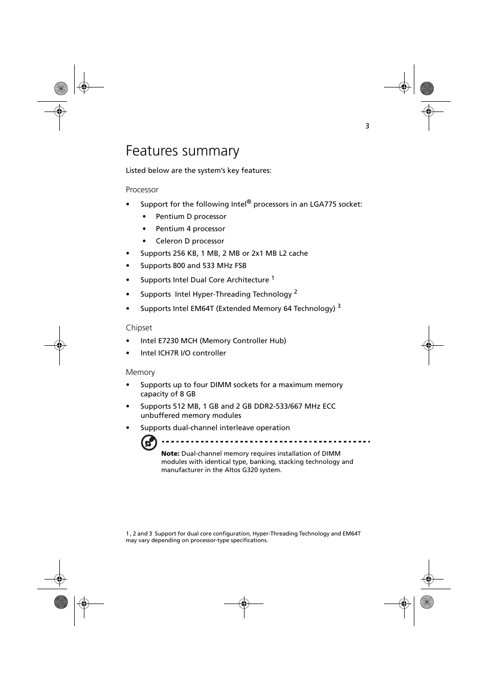 Features summary | Acer Altos G320 Series User Manual | Page 13 / 132