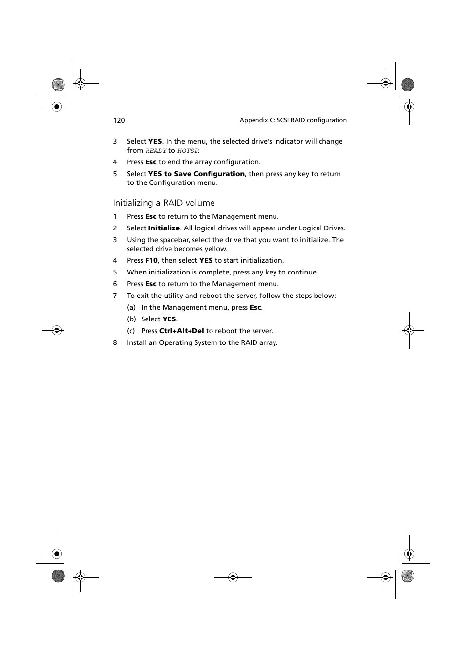 Initializing a raid volume | Acer Altos G320 Series User Manual | Page 130 / 132