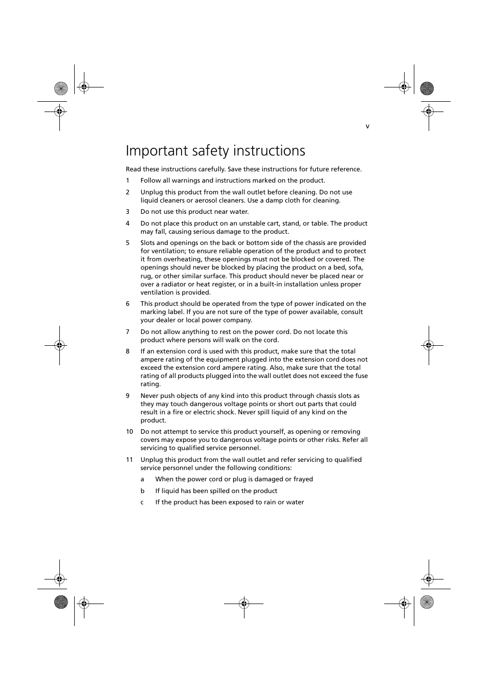 Important safety instructions | Acer Altos G320 Series User Manual | Page 5 / 132