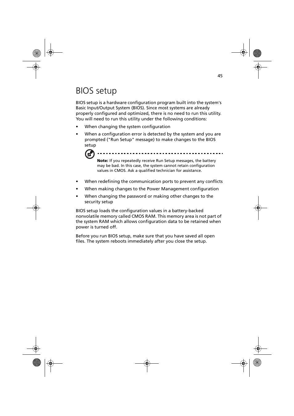 Bios setup | Acer Altos G320 Series User Manual | Page 55 / 132