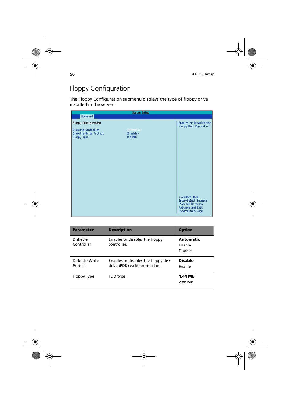 Floppy configuration | Acer Altos G320 Series User Manual | Page 66 / 132