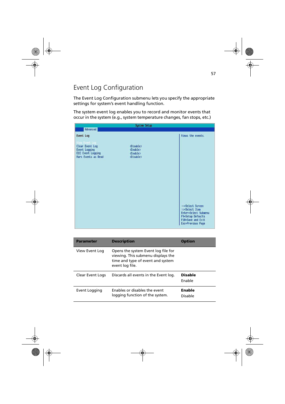 Event log configuration | Acer Altos G320 Series User Manual | Page 67 / 132