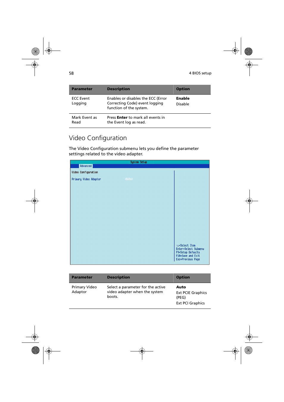 Video configuration | Acer Altos G320 Series User Manual | Page 68 / 132