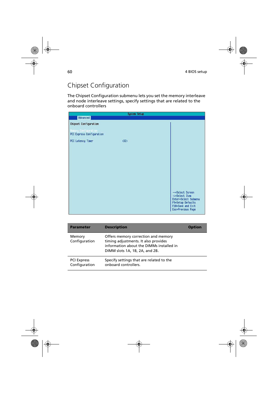 Chipset configuration | Acer Altos G320 Series User Manual | Page 70 / 132