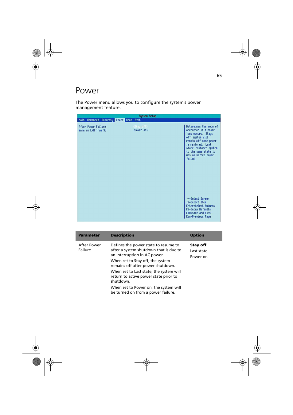 Power | Acer Altos G320 Series User Manual | Page 75 / 132