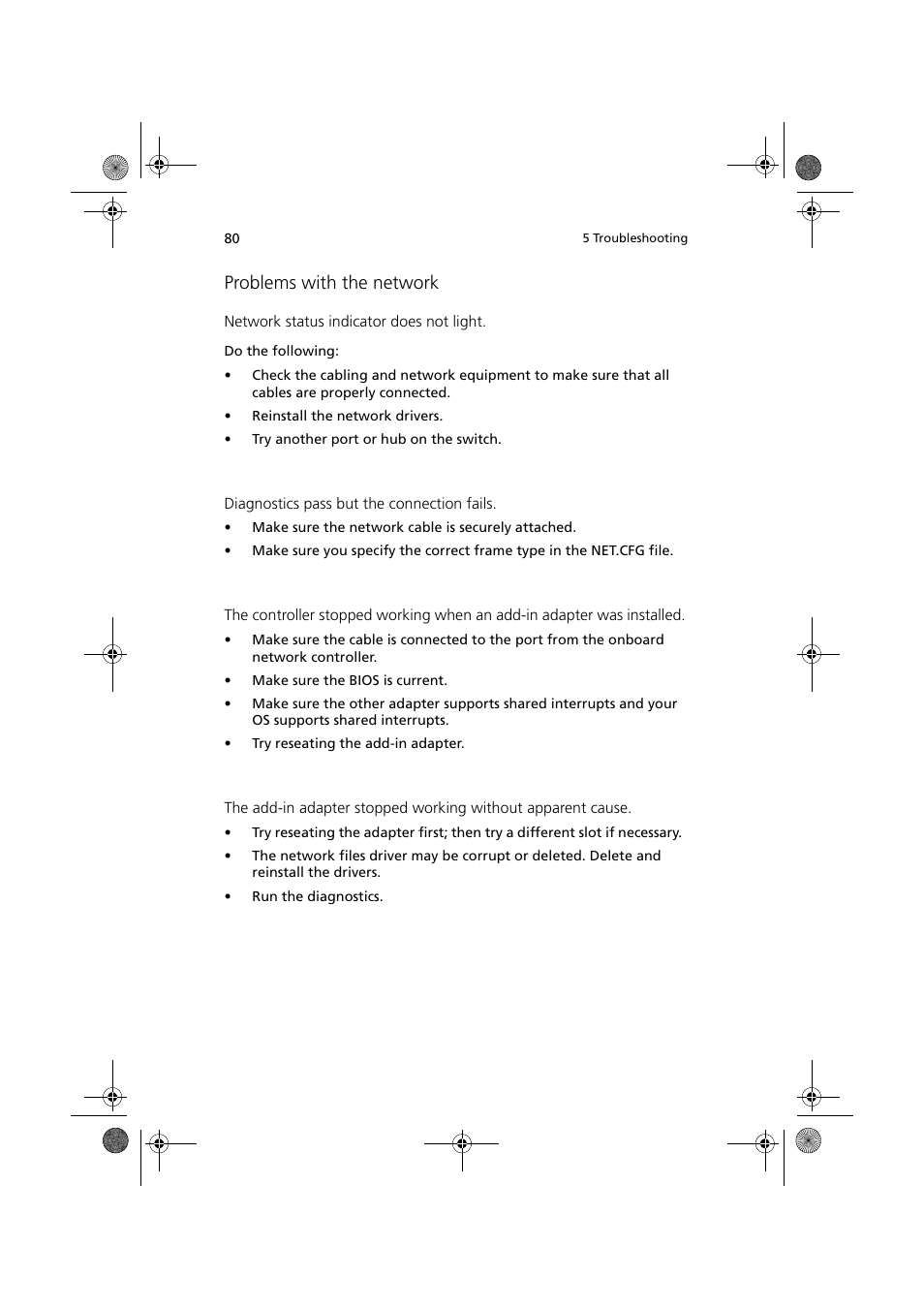 Problems with the network | Acer Altos G320 Series User Manual | Page 90 / 132