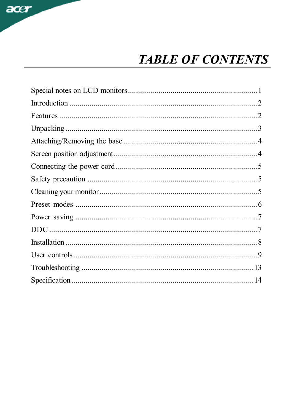 Acer AL1917T User Manual | 16 pages