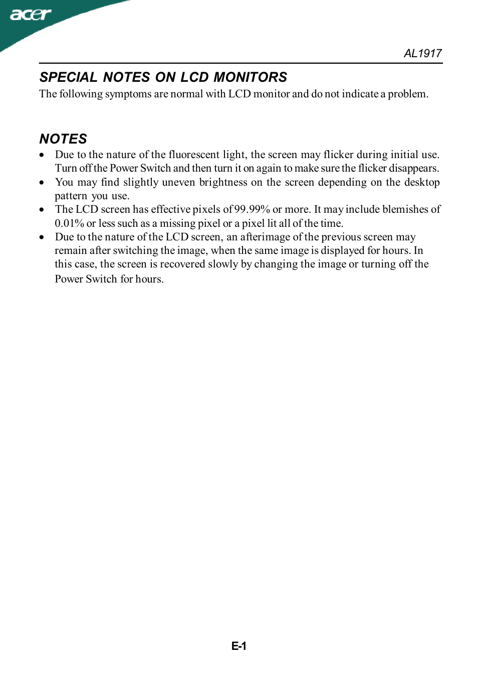 Acer AL1917T User Manual | Page 2 / 16