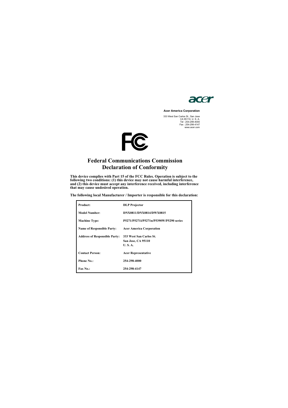 Acer P5271 User Manual | Page 68 / 70