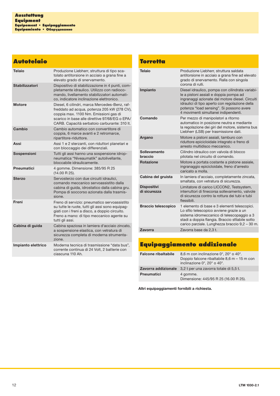 Autotelaio, Torretta, Equipaggiamento addizionale | Liebherr LTM 1030-2.1 User Manual | Page 12 / 16