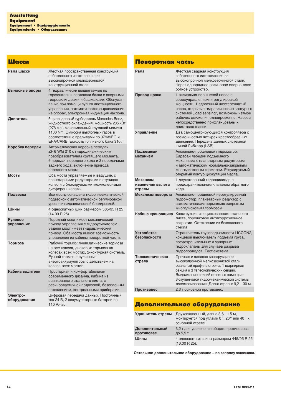 Шасси, Поворотная часть, Дополнительное оборудование | Liebherr LTM 1030-2.1 User Manual | Page 14 / 16