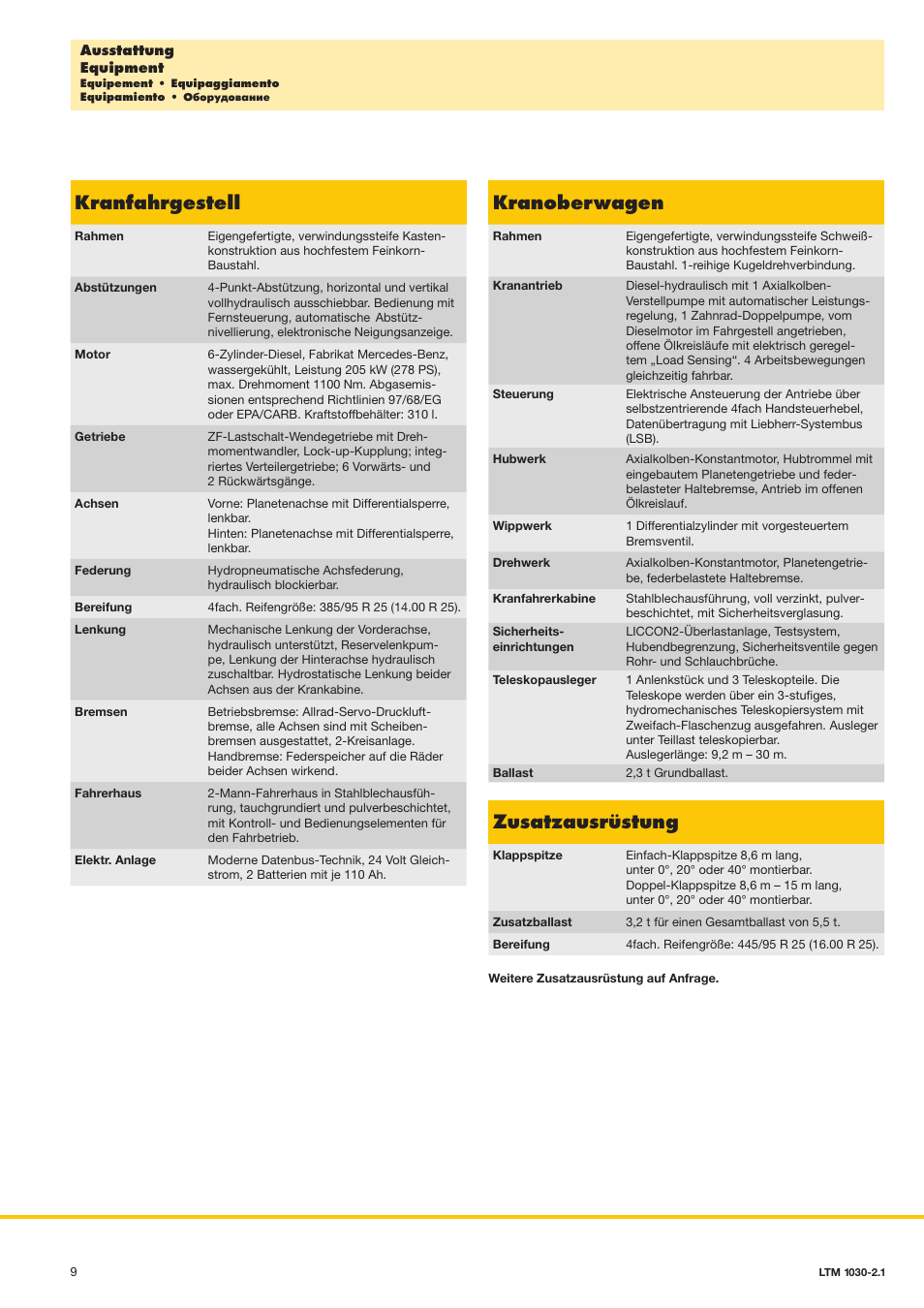 Kranfahrgestell, Kranoberwagen, Zusatzausrüstung | Liebherr LTM 1030-2.1 User Manual | Page 9 / 16