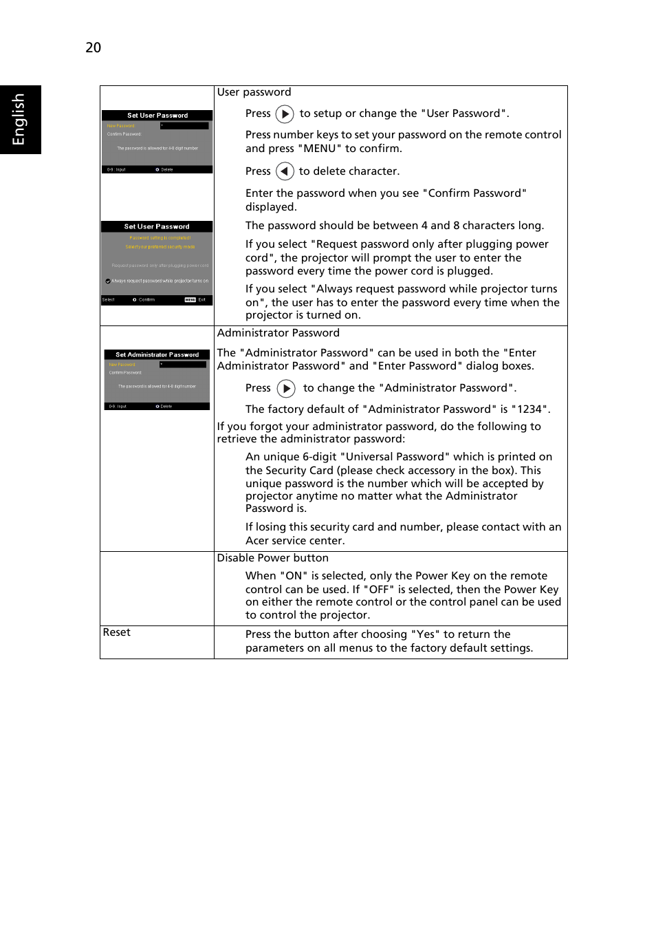 English | Acer X1160 User Manual | Page 32 / 52