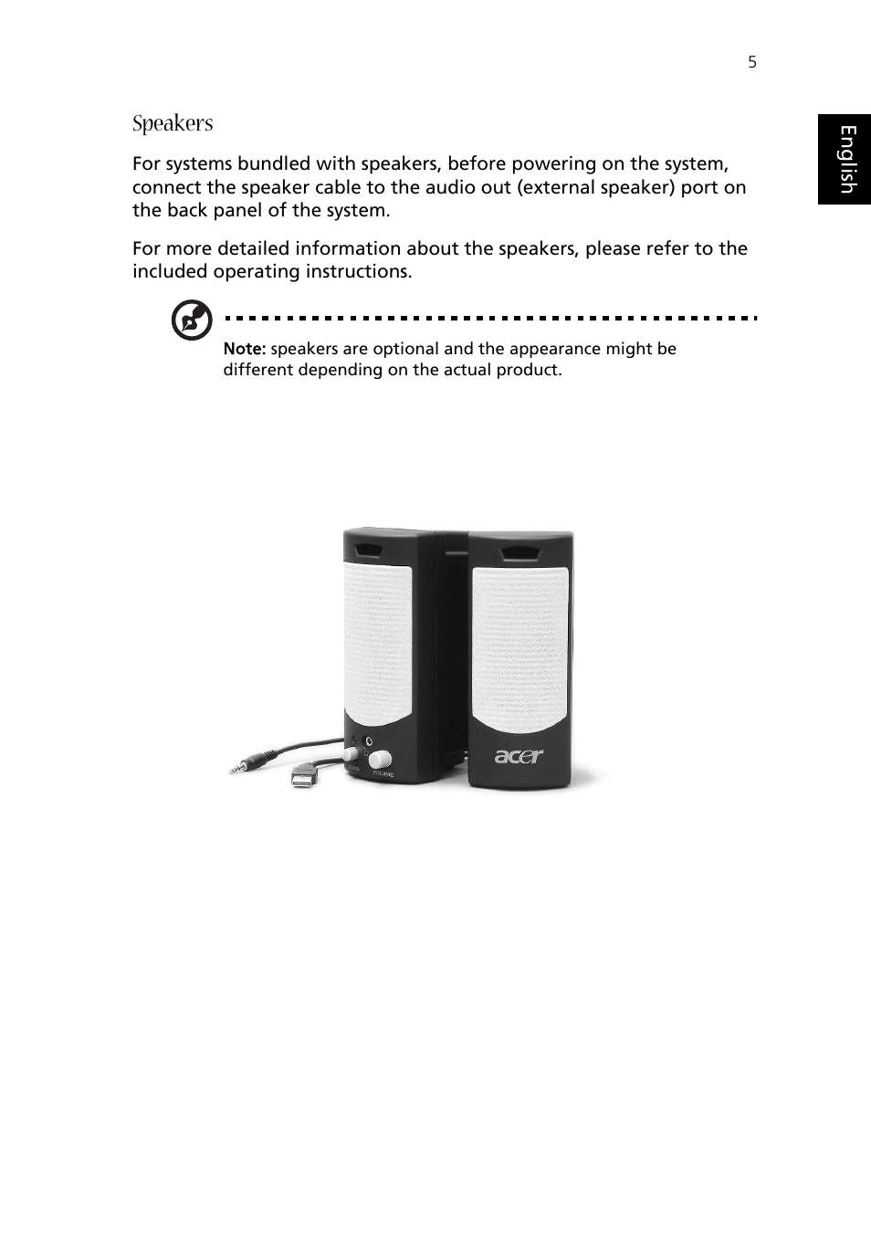 Speakers | Acer Aspire T330 User Manual | Page 9 / 21