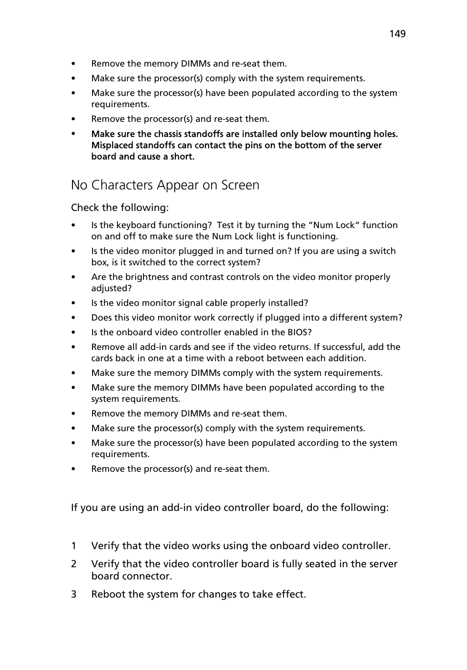 No characters appear on screen | Acer Altos R710 User Manual | Page 161 / 214